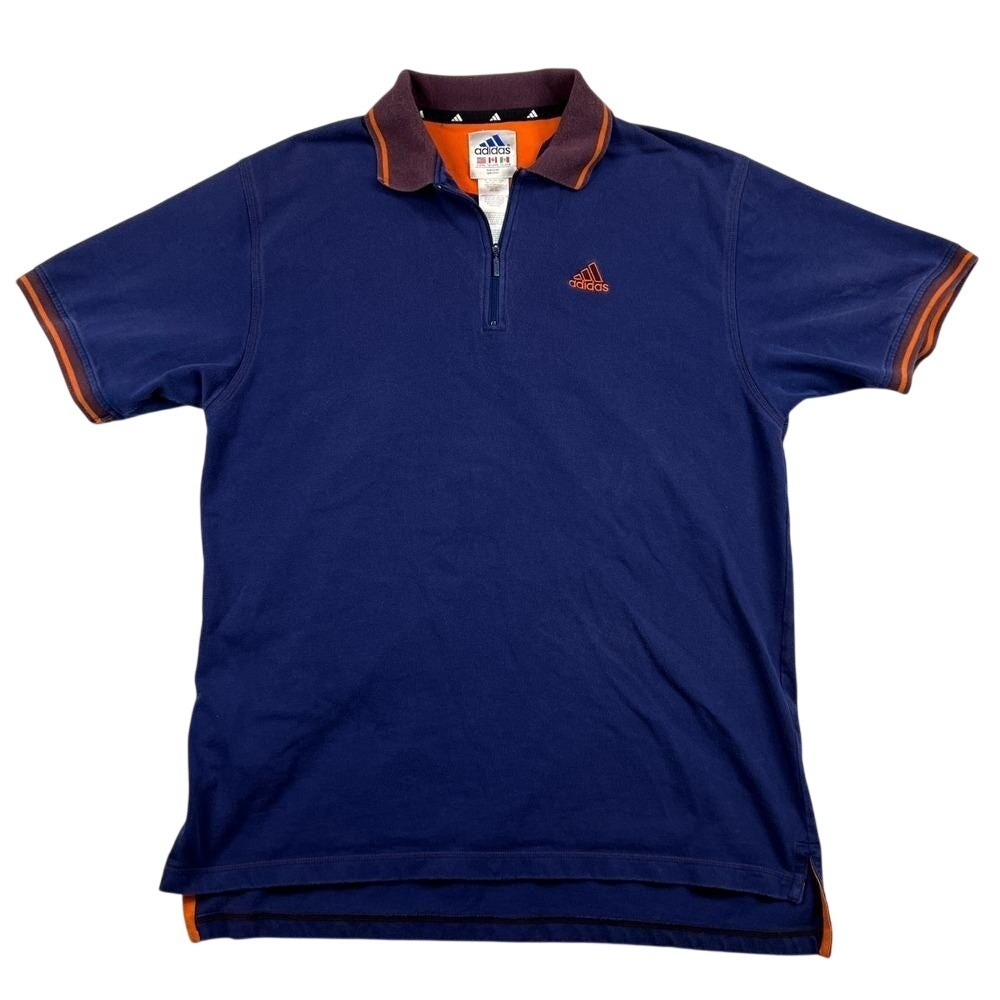 Vintage Y2K Adidas 1/4 Zip Polo Shirt Men XL Navy Orange Sportswear Streetwear